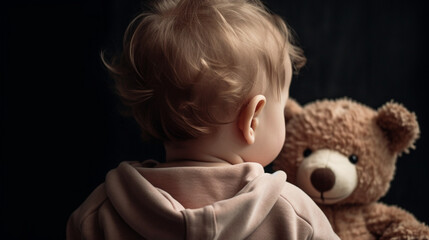 Back of a baby with a teddy bear Generative AI