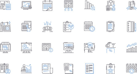 Planner - Organizer line icons collection. Schedule, Calendar, Agenda, Journal, Task, Priority, To-do vector and linear illustration. Reminder,Note,Goal outline signs set