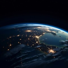 Earth from space night lights concept