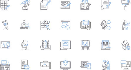 Operational blueprint line icons collection. Efficiency, Process, Standardization, Optimization, Workflow, Strategy, Protocol vector and linear illustration. Implementation,Planning,Integration