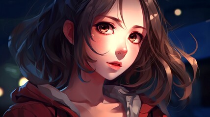 anime girl with brown hair concept art 