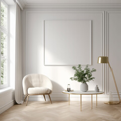 Photorealistic Scandinavian Style Room Mockup with Sunlight Through Window for Digital Print - Generative AI