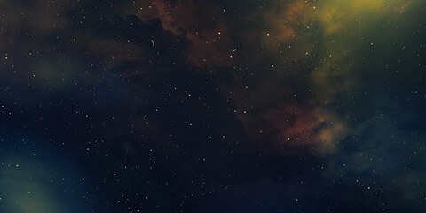 Fototapeta na wymiar cosmic background consisting of black surface with stars and colored nebulae