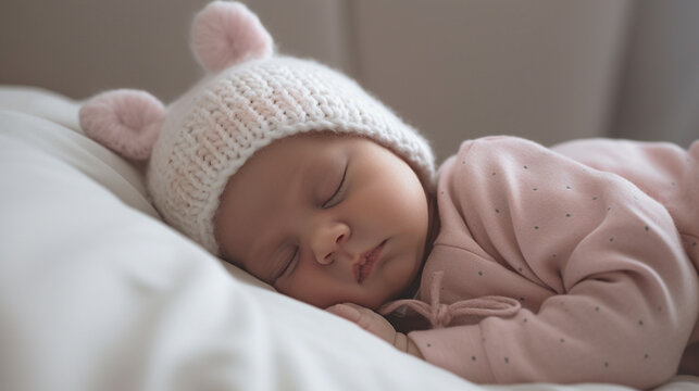 Newborn baby sleeping, close up Generative AI