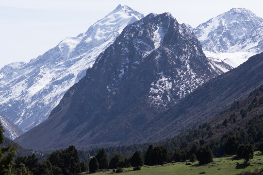 Alamedin river gorge spring mountain landscape
