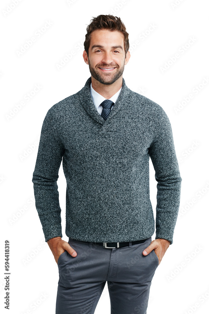 Wall mural Business man, smile portrait and happiness from success ready for work. Confidence and happy businessman model smiling from job ambition and modern style isolated on a transparent, png background