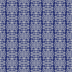 vector ethnic white traditional seamless pattern on blue