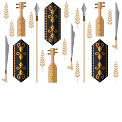 Gawai Dayak. Shield, sword and blow pipe. Hari Gawai