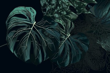 leaves of the monstera flower background, generative AI