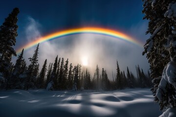 Arctic Rainbow: A Stunning Natural Phenomenon in the Northern Forest. Generative AI.