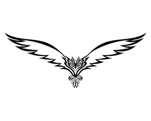 vector design of a black and white tattoo or symbol that looks like a bird flying forward while flapping its wings