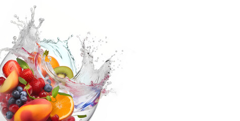 Fresh fruits and water cocktail – summer good vibe design banner – Generative AI