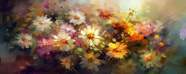 Naklejka na ściany i meble Vibrant Floral Art - Digital Painting Style - Perfect for Invitations and Posters - Generative AI