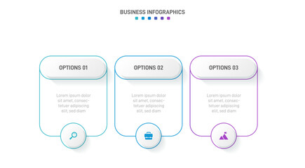 Naklejka premium Timeline infographic with infochart. Modern presentation template with 3 spets for business process. Website template on white background for concept modern design. Horizontal layout.