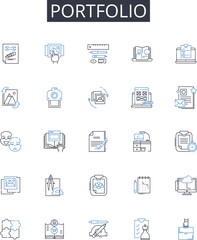 Portfolio line icons collection. Collection, Compilation, Anthology, Assortment, Array, Grouping, Stockpile vector and linear illustration. Depiction,Contingent,Cluster outline signs set
