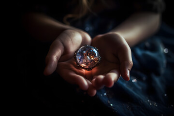 Jeune fille tenant une pierre précieuse magique » IA générative