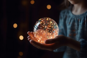 Fototapeta premium Jeune fille tenant une boule magique » IA générative