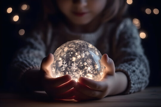 Jeune fille tenant une boule à neige magique » IA générative