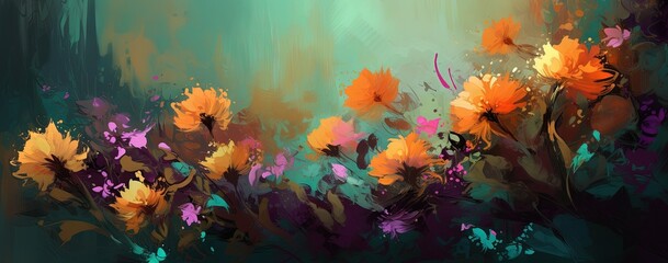 Naklejka na ściany i meble Floral Art - Bright and Colorful Flower Painting for Wall Decor and Greeting Cards - Generative AI