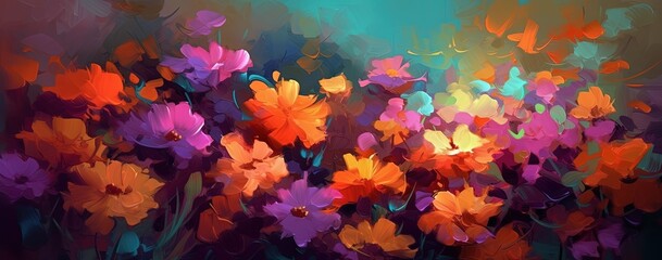 Obraz na płótnie Canvas Floral Painting in Light Orange and Purple - Impressionism Style for Wall Art - Generative AI
