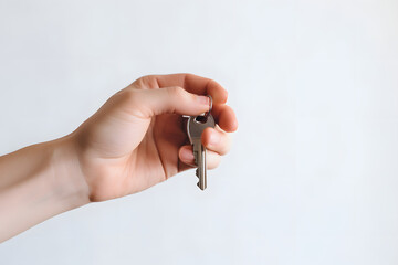 Main tenant la cl&eacute; d'un logement sur fond gris &raquo; IA g&eacute;n&eacute;rative