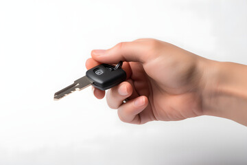 Main tenant la clé d'une voiture sur fond gris » IA générative