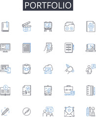 Portfolio line icons collection. Collection, Compilation, Anthology, Assortment, Array, Grouping, Stockpile vector and linear illustration. Depiction,Contingent,Cluster outline signs set