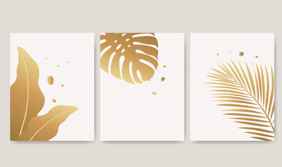 Paper Banner With Golden Tropical Leaves Shadow Mockup