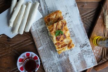 Traditional Turkish Cuisine Pastries (Kol böreği, Su Boregi, Sigara Boregi, Rulo Borek) Photo,...