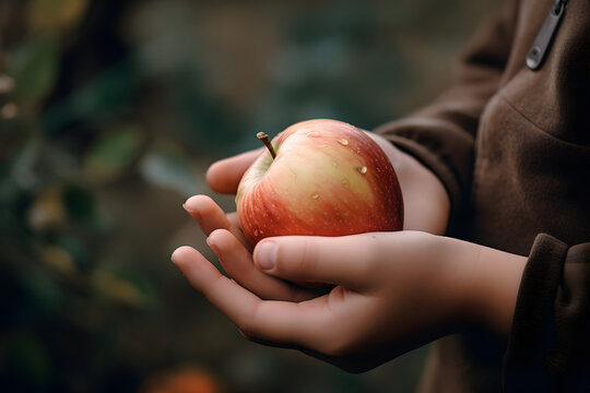 Enfant tenant une pomme rouge dans ses mains » IA générative