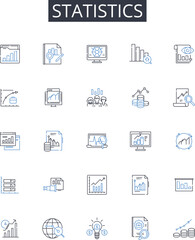 Statistics line icons collection. Probability Theory, Numerical Data, Quantitative Analysis, Metric System, Financial Analysis, Data Science, Mathematical Models vector and linear illustration. Data