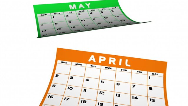 Calendar Months Pages Falling Time Passing Schedule Planner Days Dates Looping 3d Animation