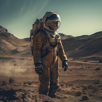 alone astronaut at desert day