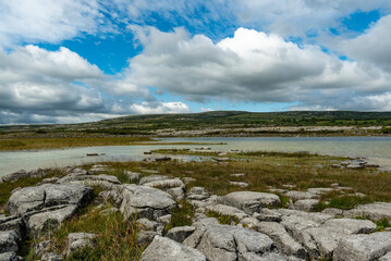 Scenic view of Lough Gaelan lake in the Burren National Park, County Clare, Ireland