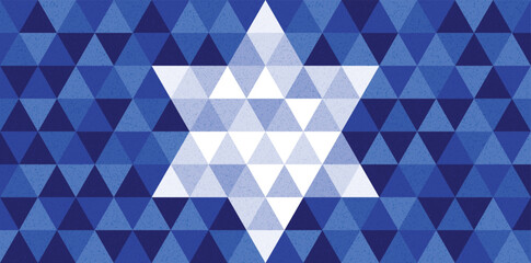 Vector abstract background with triangles in the shape of the David Star. Blue Geometric Triangular abstract background.