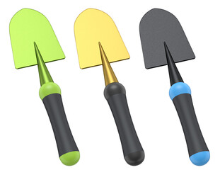 Set of garden tools and supplies for gardener and flower pots in garden