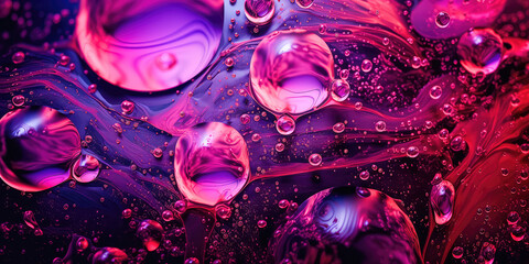 Creative abstract background of soapy purple color with bubbles, refracting colors and tones. Blue, pink and violet water soap. Generative AI.