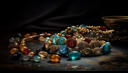 Multi colored gemstone necklace, a fashion elegance generated by AI