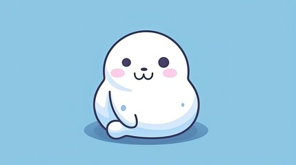Cute cartoon white seal sitting on blue background. Generative ai animated seal