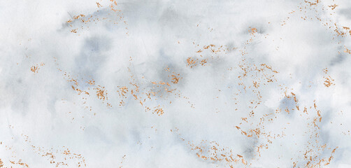 Obraz premium Abstract watercolor background in gray with golden splashes. Marble texture. Template design for banner, poster, card, cover, brochure.