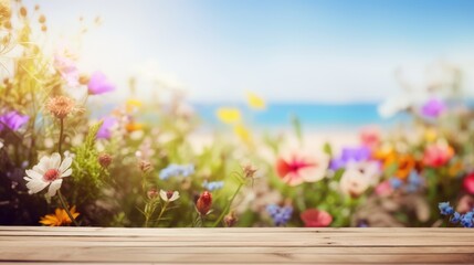 Light Wood Table with Bokeh Background for Product Presentation. Generative  AI 