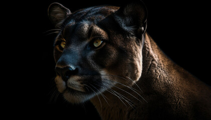 Big cat stares fiercely, beauty in nature generated by AI