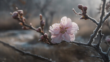 Cherry blossom branch, pink petal bloom beauty generated by AI
