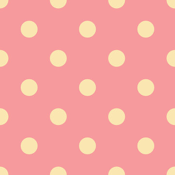 Yellow Polka Dot Pattern Seamless On Pink Color Background.