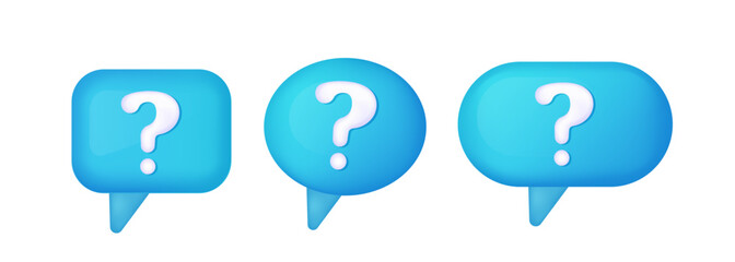 3d blue speech bubble questions, social media chat message icon.