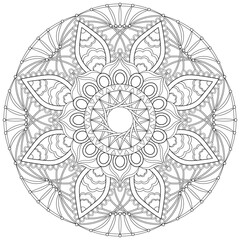 Colouring page, hand drawn, vector. Mandala 162, ethnic, swirl pattern, object isolated on white background.