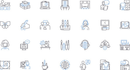 Creative professional line icons collection. Innovative, Visionary, Original, Artistic, Imaginative, Inventive, Resourceful vector and linear illustration. Versatile,Curious,Inspiring outline signs