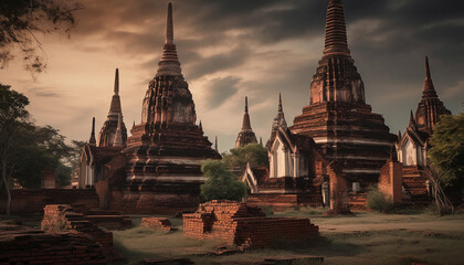 Majestic pagoda ancient ruins adorned with spirituality generated by AI