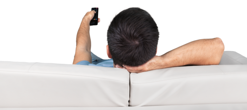 Man Using Remote Control, Back View - Powered by Adobe