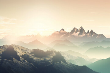 Fototapeta na wymiar Mountain landscape at sunset, Elements of this image furnished by NASA, Generative AI